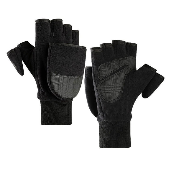 Outdoor Half Finger Flip Gloves Touch Screen Convertible Mittens  Warm Sports Glovess Winter Cycling Gloves Polar Fleece
