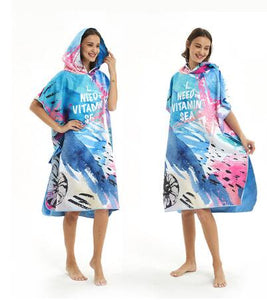 New Fashion Quick Drying Microfiber Print Changing Robe Bath Towel Outdoor Hooded Beach Poncho Towels Swimming Bathrobe Cloak