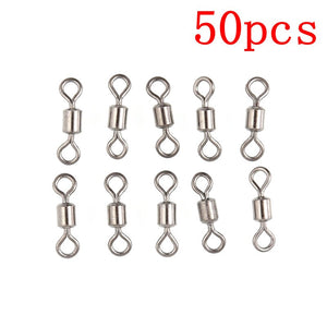 50 Pcs/pack Fishing Connector Ball Barrel Bearing Swivel Solid Ring 3 4 5 6 8#